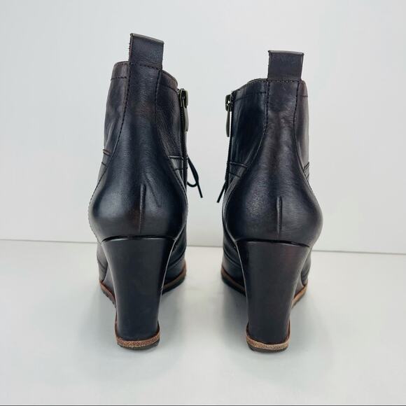 Anthropologie Biala Alyssa Brown Wedge Bootie Size 10 Luxury Leather Lace & Zip - Picture 3 of 16